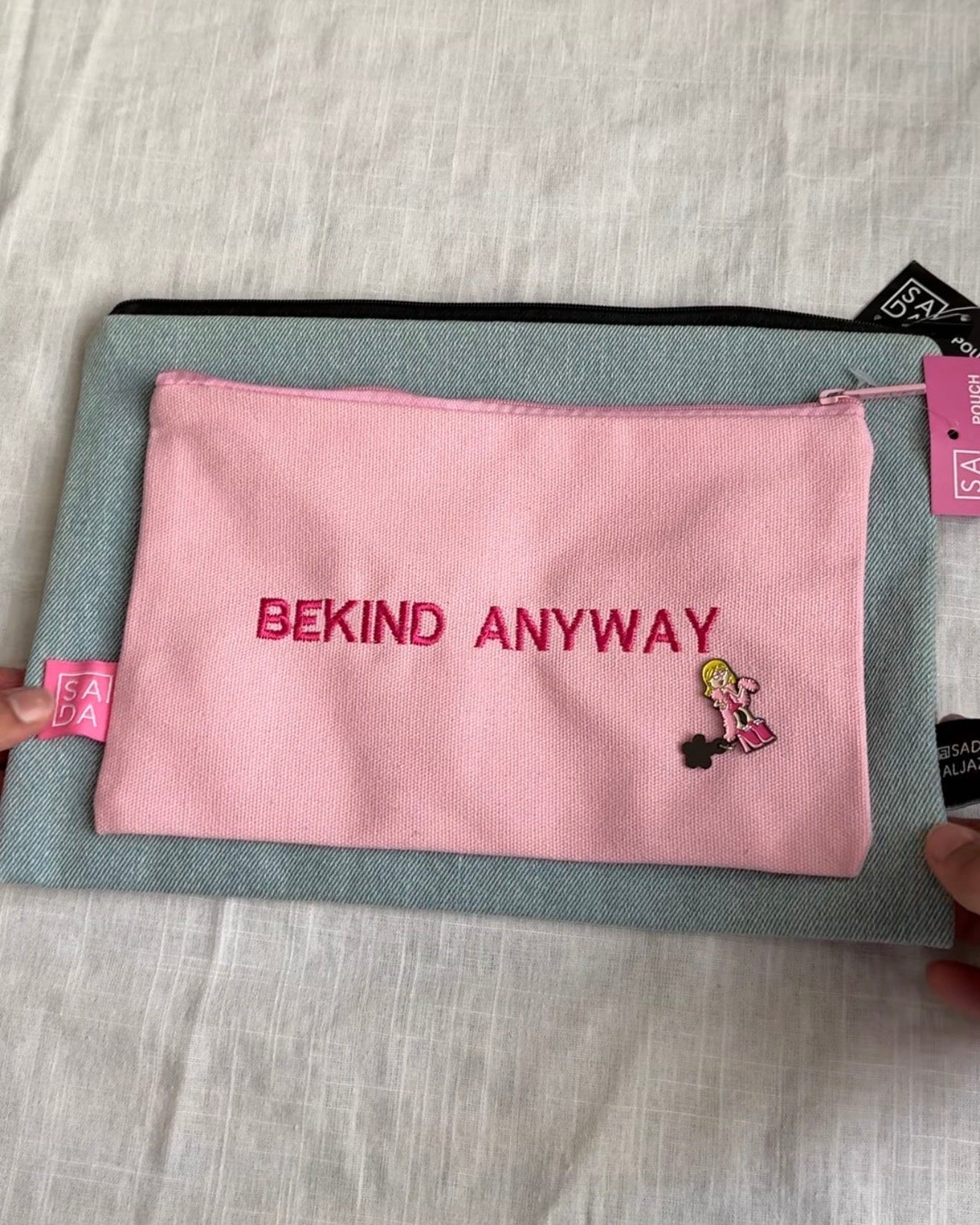 Large denim pouch
