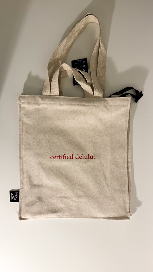 Certified delulu - large tote with zipper